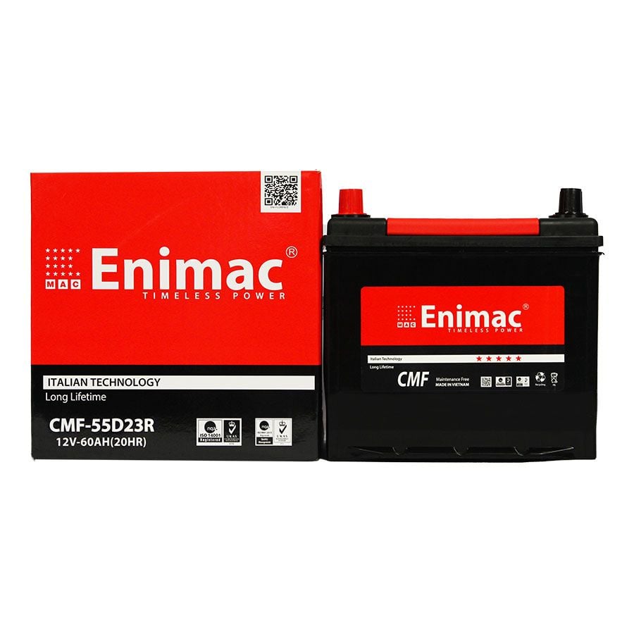 Ắc quy Enimac 55D23R 12V 60AH chính hãng, an toàn, không cần bảo dưỡng